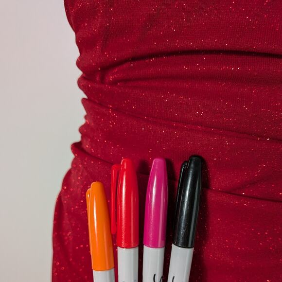 Vintage Prom Dress Maxi Gown M Red Y2K Strapless Mesh Ruffle Fairy Glam Stretch - Picture 9 of 12